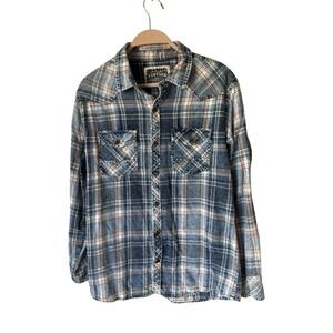 BKE Buckle Flannel Shirt Button Up Women's M White Red‎ Blue Plaid Western